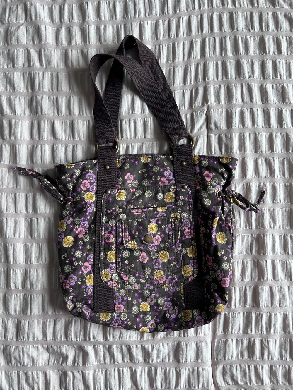 Y2K Inspired Brown Floral Small Cotton Tote Bag